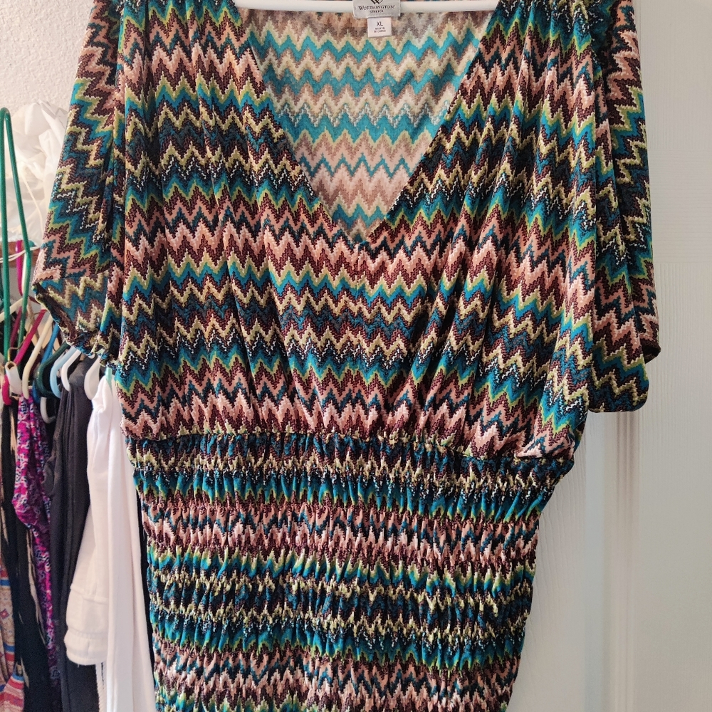 Worthington V-neck Striped Blouse Top Sz XL